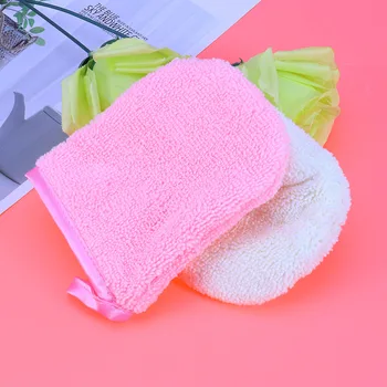 

4pcs Microfiber Face Cleansing Gloves Soft Reusable Facial Cloth Pads Makeup Remover Glove for Women Girls (White/Pink)