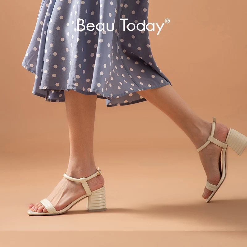 Босоножки BeauToday женские на высоком каблуке лакированная кожа узкий ремешок