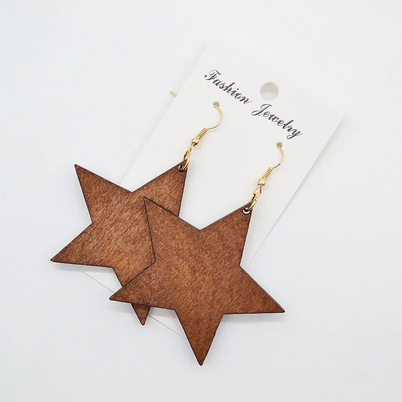 Bohemian Handmade Five-pointed Star Wood Earrings Simple Fashion Geometric Solid Color Dangle Women Trend Party Jewelry | Украшения и