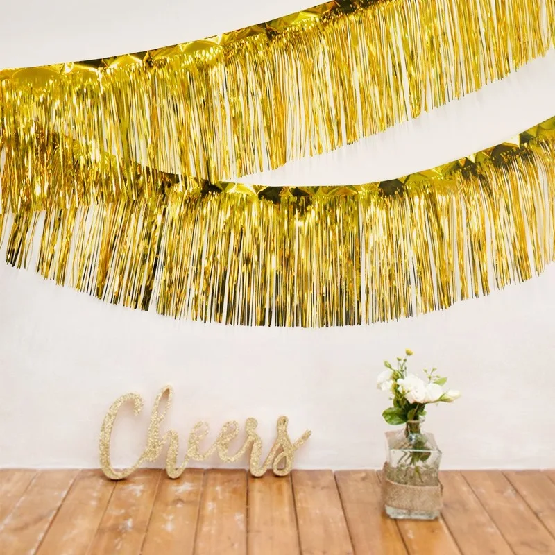 

Tassel Curtain Wedding Decor Prop Birthday Party Decoration Gold Silver PET Tassel Rain Silk DIY High Quality Party Supplies