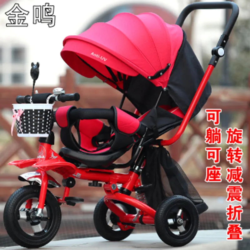 

Swivel Seat Baby Stroller 3 In 1 Folding Portable Baby Tricycle Children Bicycle Shock Absorption Can Lie Trike Trolley 6M~5Y