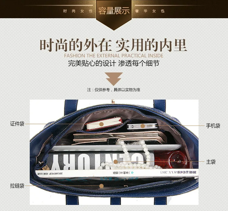 

WOMEN'S Bag 2018 Spring Fashion Large Bag Europe And America Fashion Crocodile Pattern Different Size Bags Four-piece Set Should
