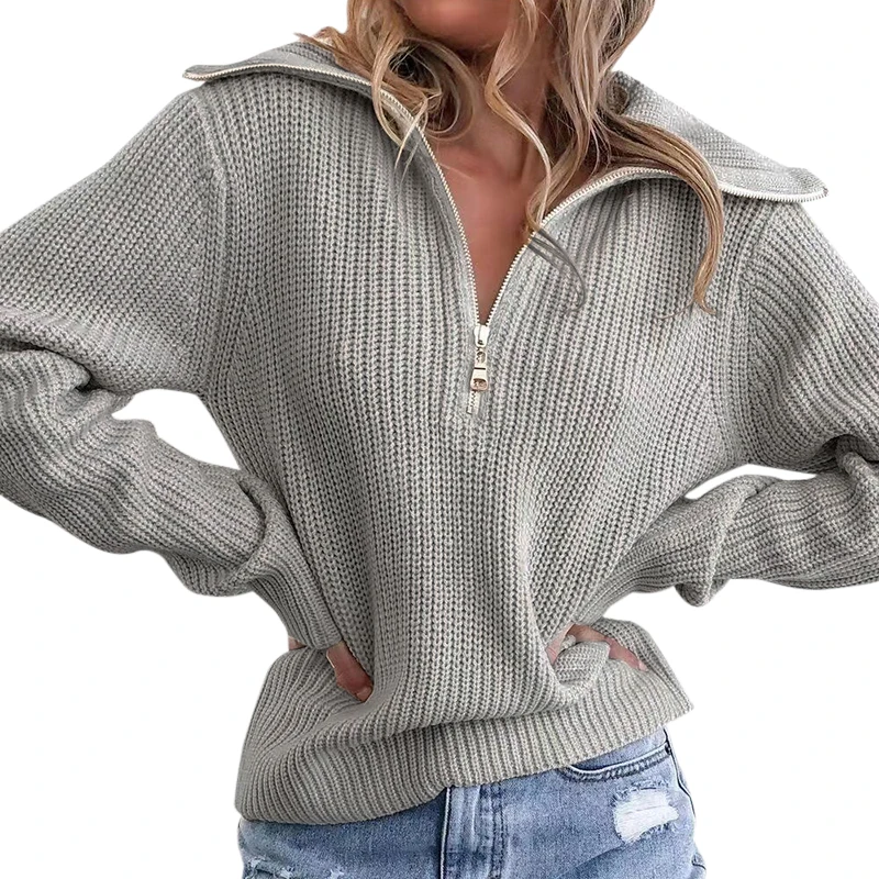 MOSHENQI пуловер Женский вязаный пуловер на молнии с отложным воротником размера плюс осенне-зимняя женская одежда джемпер женский свитер