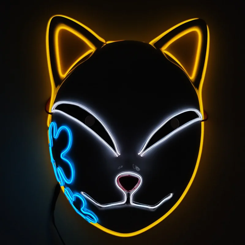 Face Mask Halloween Mask Party Masks Masquerade Mask 3D Printed Mask 3D Face Masks Horror Mask Superhero Mask Glowing Demon Slayer Mask Cosplay Japanese Cartoon Neon Light Samurai Mascara Luminous Led Fox Mask For Halloween Christmas