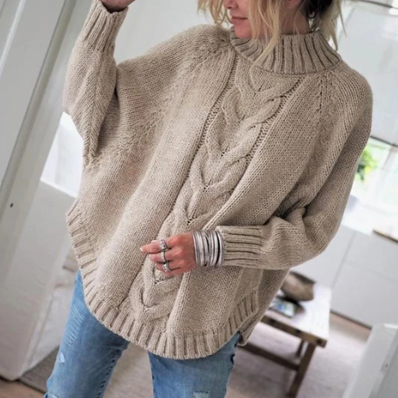 Women Sweaters and Pullovers Autumn Winter New Loose Turtleneck Knit Sweater Women Clothing Ladies Jumpers Tops Sueter Mujer  (2)