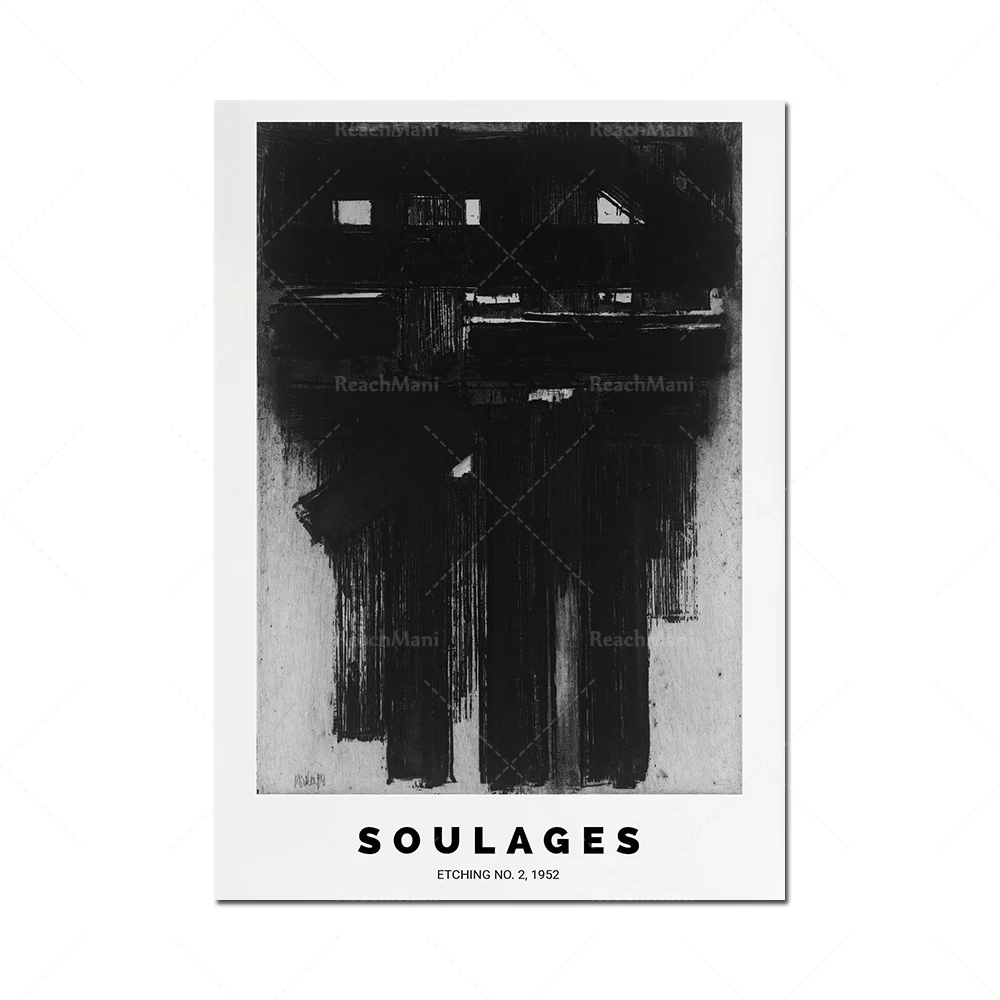 Affiche Pierre Soulages - Peinture Noire Abstraite Sur Toile - Décoration Murale 50x70 Cm (sans Cadre)