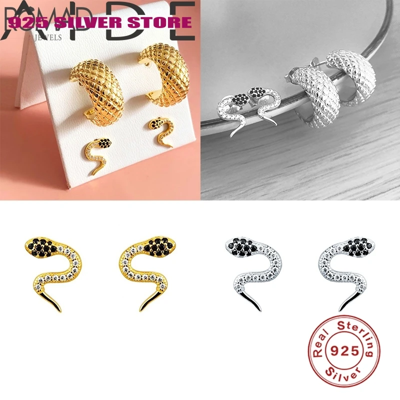 

Aide 925 Sterling Silver Stud Earrings Innovative Snake Punk Earring Fine Jewelry For Women Daily Accessories kolczyk Aretes W5