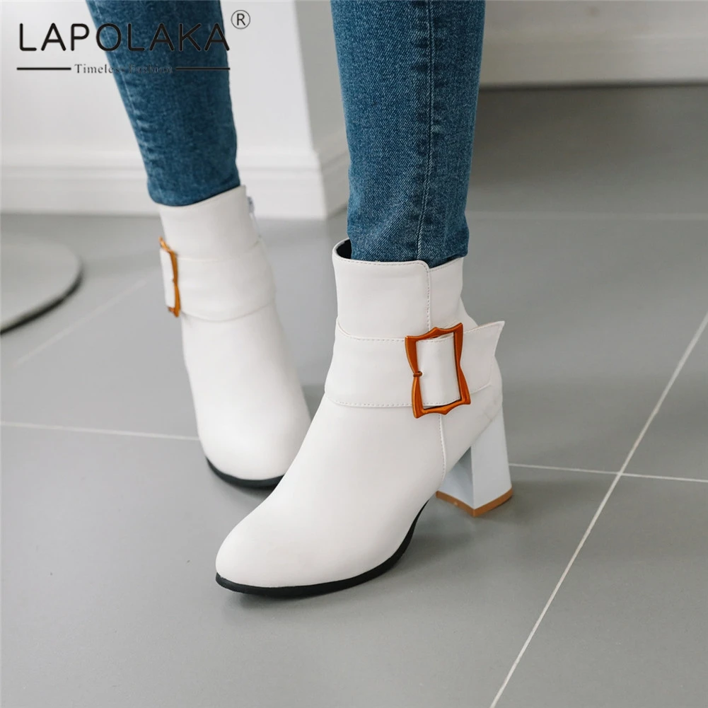 

Lapolaka 2019 Plus Size 32-45 Chunky Heels Ankle Boots Women Shoes Zip Up Casual Comfortable Dropship Shoes Woman Boots