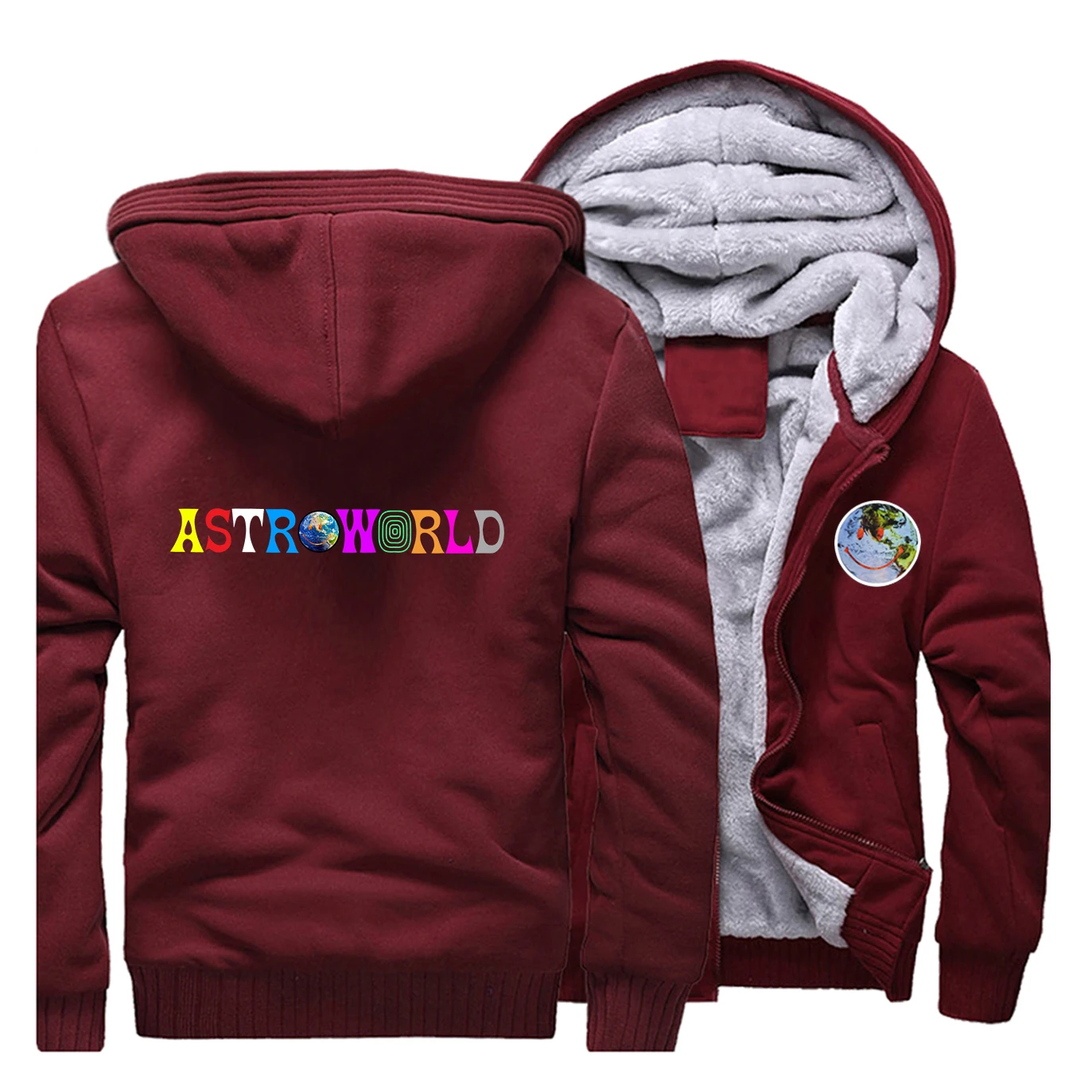 Мужская трендовая толстовка с капюшоном с принтом astroworld, реглан, большой размер, флисовая модная толстовка, Осень-зима, красивая куртка на молнии, Топ - Цвет: Wine Red