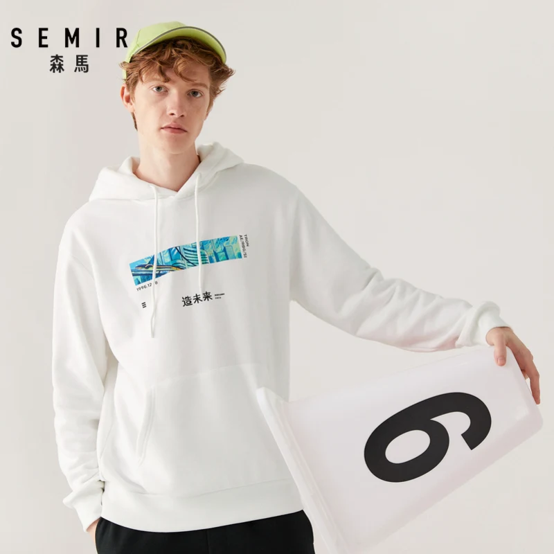SEMIR плюс бархатный свитер для мужчин зима новые свободные толстовки с капюшоном Порт-ветер прилива ins Мужской пуловер Хлопок Толстовки