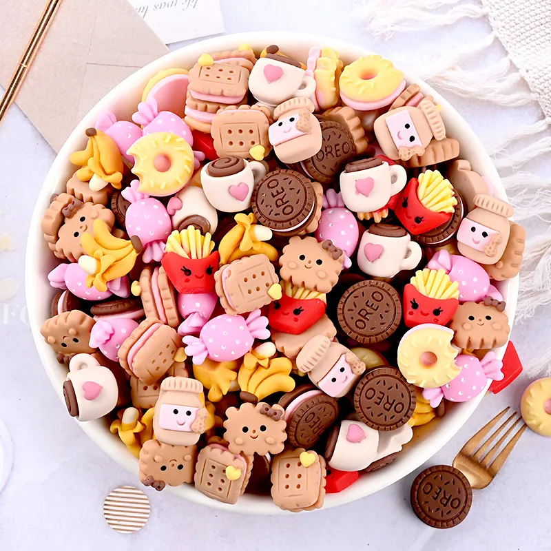 20 -100Pcs Cartoon Resin Miniatures Chips Doughnuts Cookies DIY Craft Scrapbook Phone Shell Patch Brooch Food Toys Accessories