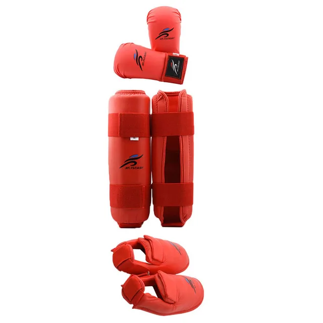 Leg Hand Foot Protector Taekwondo Sparring Gear Set Shin Guard Women Bands Palm Boxing Gloves Karate Shoes MMA Men Child Kids Red Set