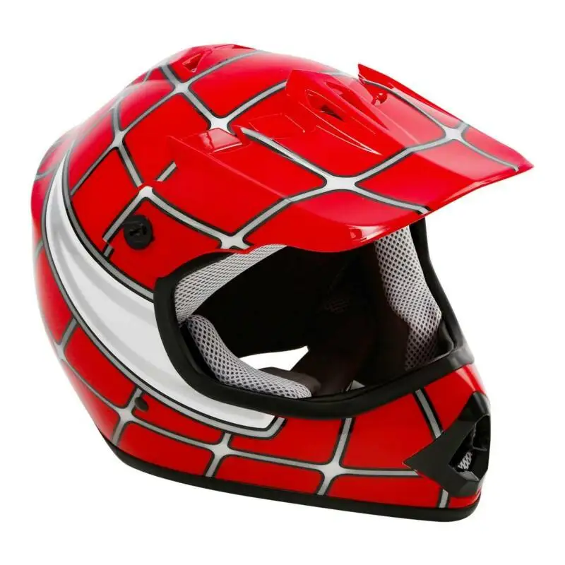 Red Cobweb Youth Kid Boy Girl MX Visor Helmet Motocross ATV Dirt Bike DOT S-XL 