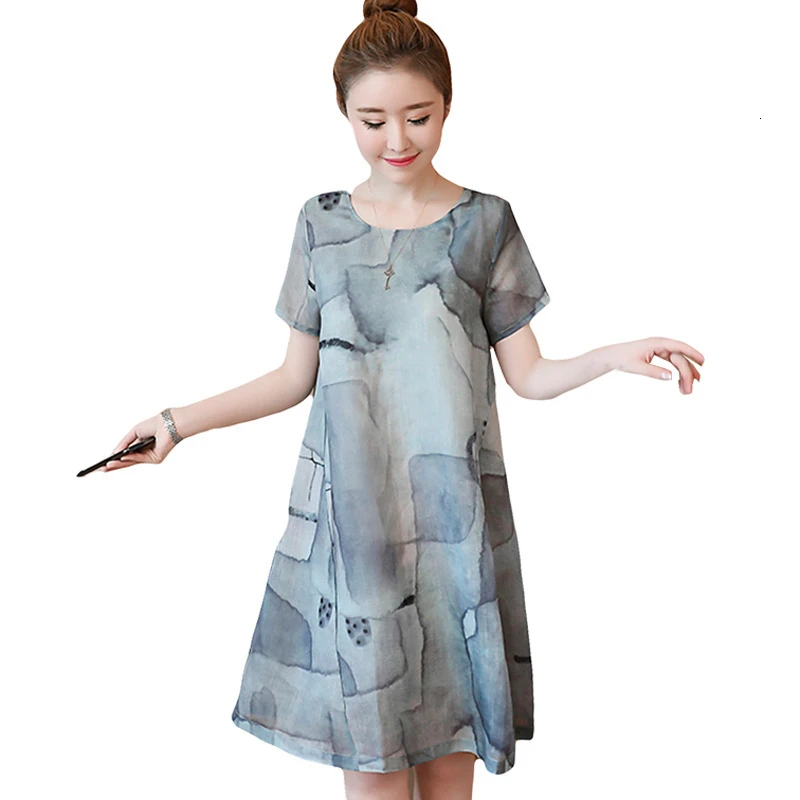 

Summer Print Plus Size 5xl Dresses New Women A-Line Short Sleeve O-Neck Dress Loose Casual Thin Female Dresses LJ2278