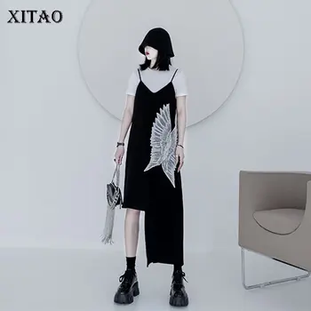 

XITAO Exposed Clavicle Dress Fashion New Women Strapless Irregular Small Fresh Sleeveless Patchwork Casual Style Dress DMY3796