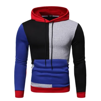 

New fashion European and American men's casual Pullover color contrast European Hoodie