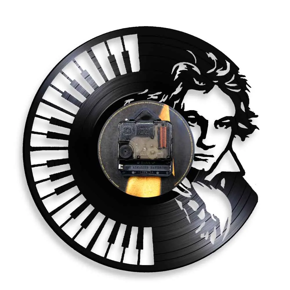 Настенные часы Beethoven для портретного искусства на фортепианной клавиатуре, винтажные настенные часы с виниловой записью, симфония, классический подарок для любителей музыки