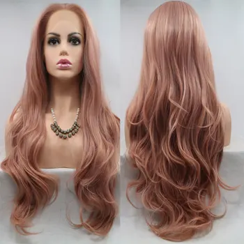 

Bombshell Synthetic 13*3 Lace Front Wig Peach Pink Loose Natural Wave Heat Resistant Fiber Hair Middle Parting For Women Wigs