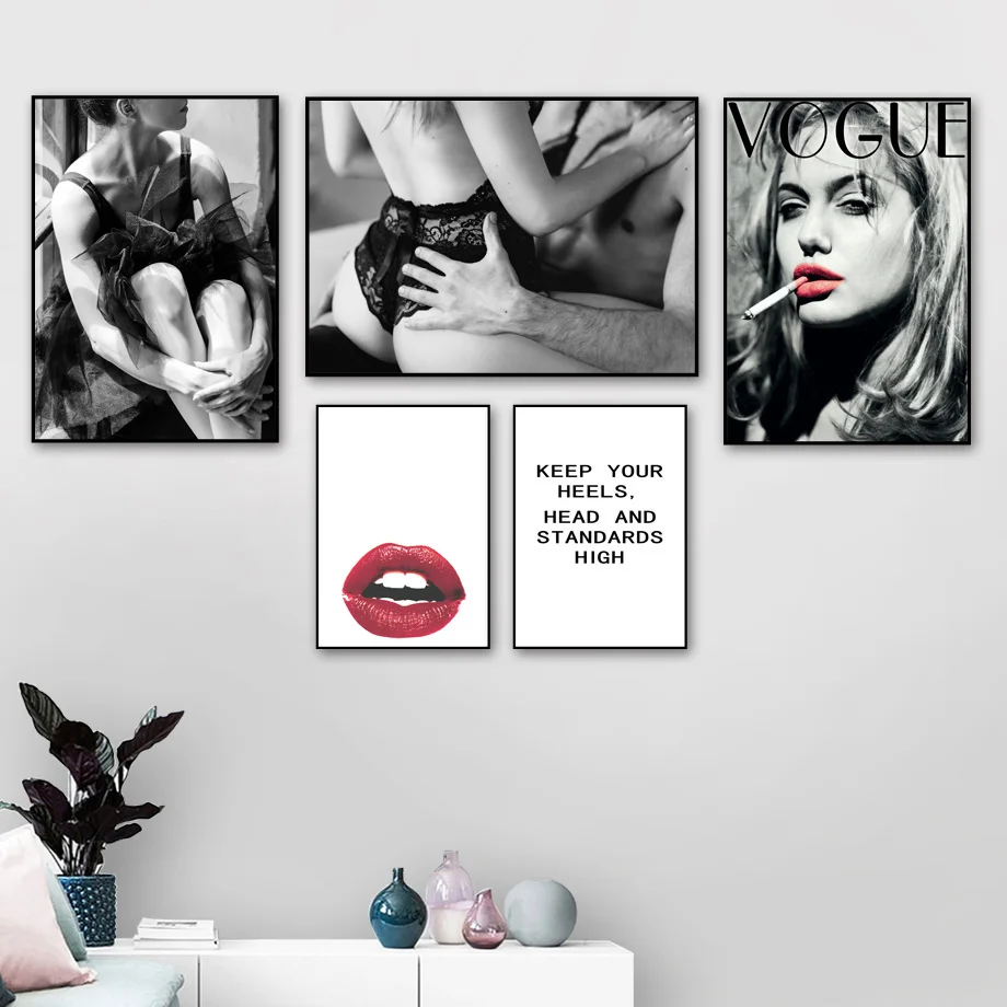 Vogue балетная девушка сексуальный рот женщина эротический настенный Арт холст живопись скандинавские плакаты и принты настенные картины для декора гостиной