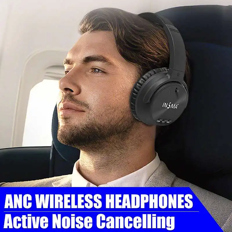 Fone de Ouvido Bluetooth com Cancelamento Ativo sem Fio Fones de Ouvido com Microfone Música para Telefones Insma Ruído Graves Profundos pc Anc 5 ouvido com microfone graves profundos música para telefones pc
