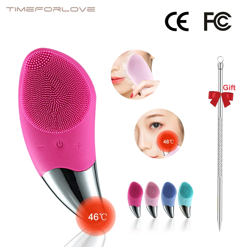

Silicone Face Cleansing Brush Mini Ultrasonic Electric Facial Cleaning Brush Face Cleaner Massager Heating IPX7 Waterproof Skin