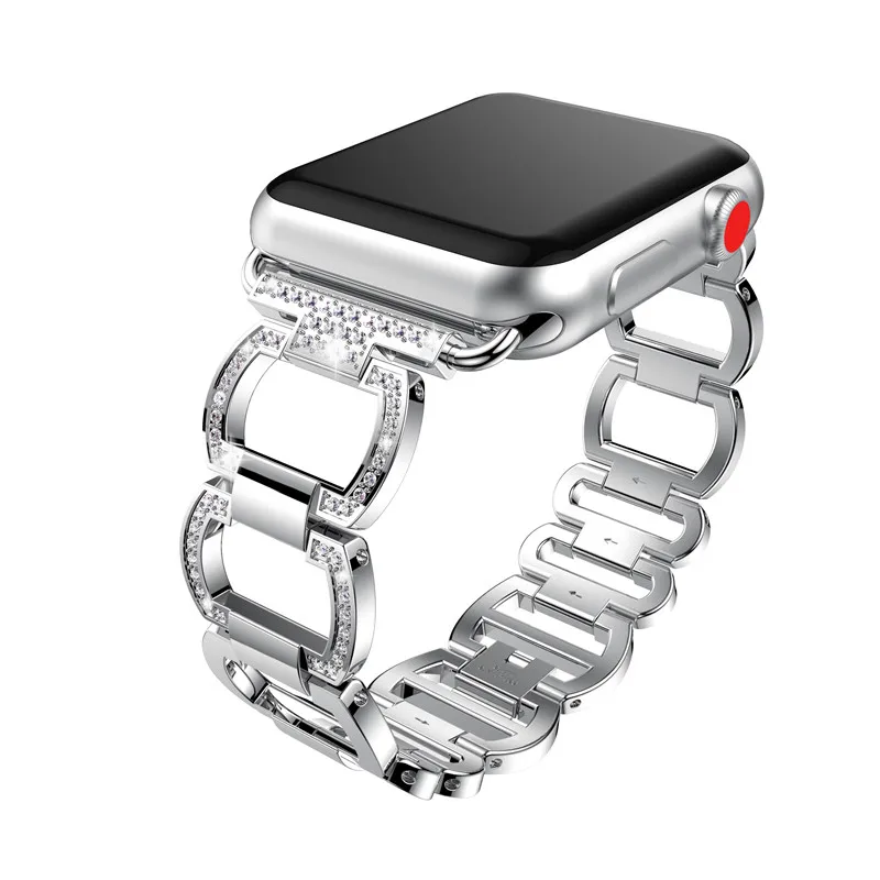 Для Apple Watch, серия 5, 4, 3, 2, 1, 44 мм, 40 мм, 42 мм, 38 мм, женские часы из нержавеющей стали с бриллиантами, браслет, дамский браслет для iWatch