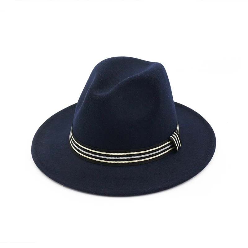 Navy fedora FS винтажные классические фетровые джазовые фетровые шляпы с большими полями, ковбойские Панамы для женщин и мужчин, черные красные Трилби Дерби котелок, верхняя шляпа - Цвет: Navy fedora