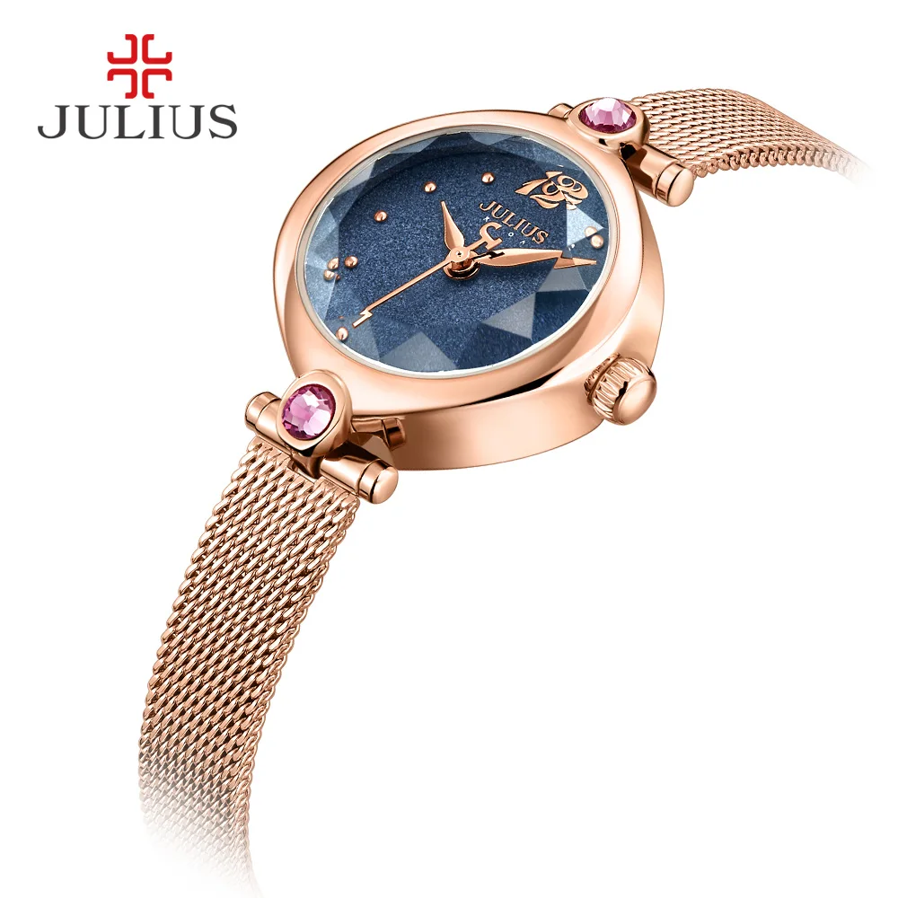 JULIUS 2017 зимняя синяя розовая Золотая тоновая сетка кварцевая аналоговая Роза