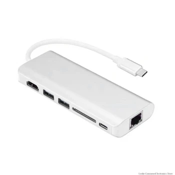 

6 in 1 USB Type C Hub Adapter Converter w/ 4K HDMI, 1000M Enthernet RJ45 Port, Type-C Charging Port, SD Card Reader & 2 USB 3.0