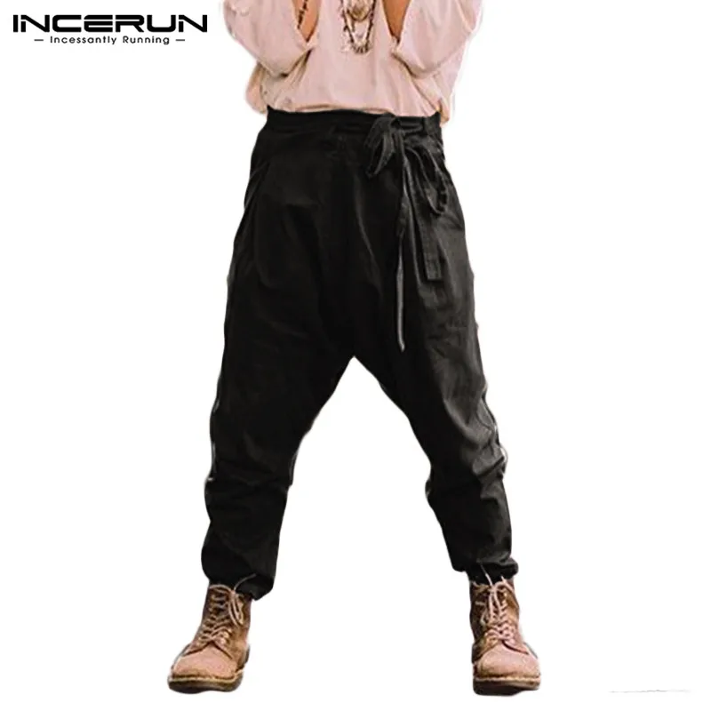 

INCERUN England Trend Men Pure Color Wide Leg Casual Pants Mens Trousers With Belt Autumn Fashion Retro Elegant Suit Pants 2020