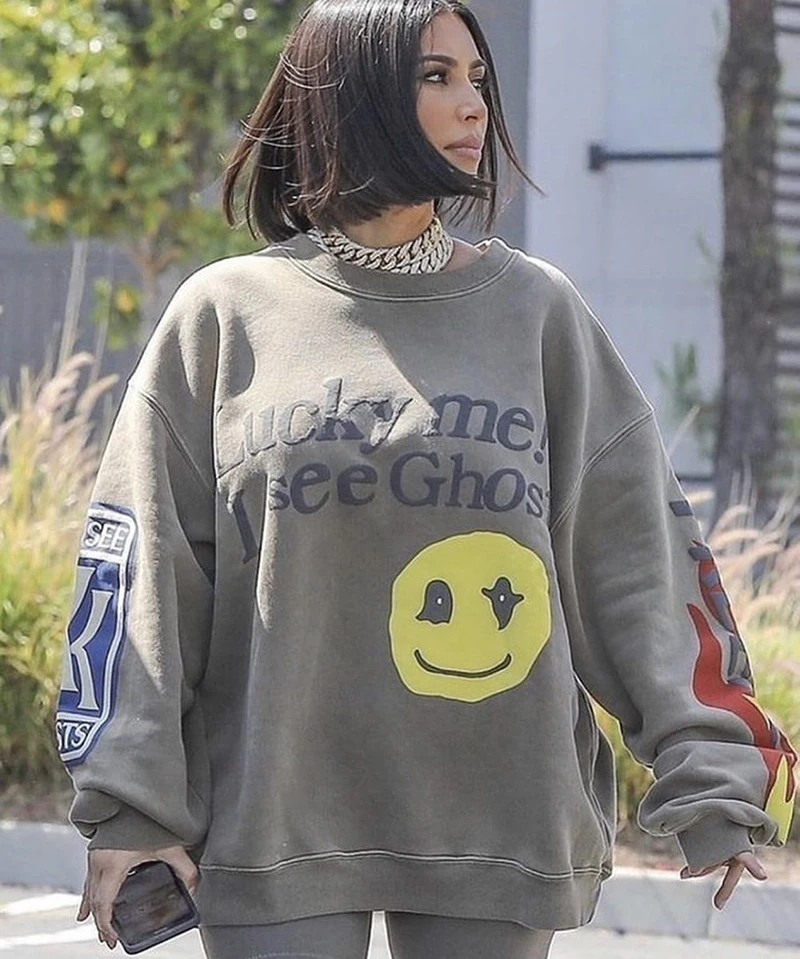 Foam 3d Kanye West Lucky Me i See Ghosts Hoodie Men Women Cotton Casual  Fashion Winter Smiley Face Sweatshirts - AliExpress