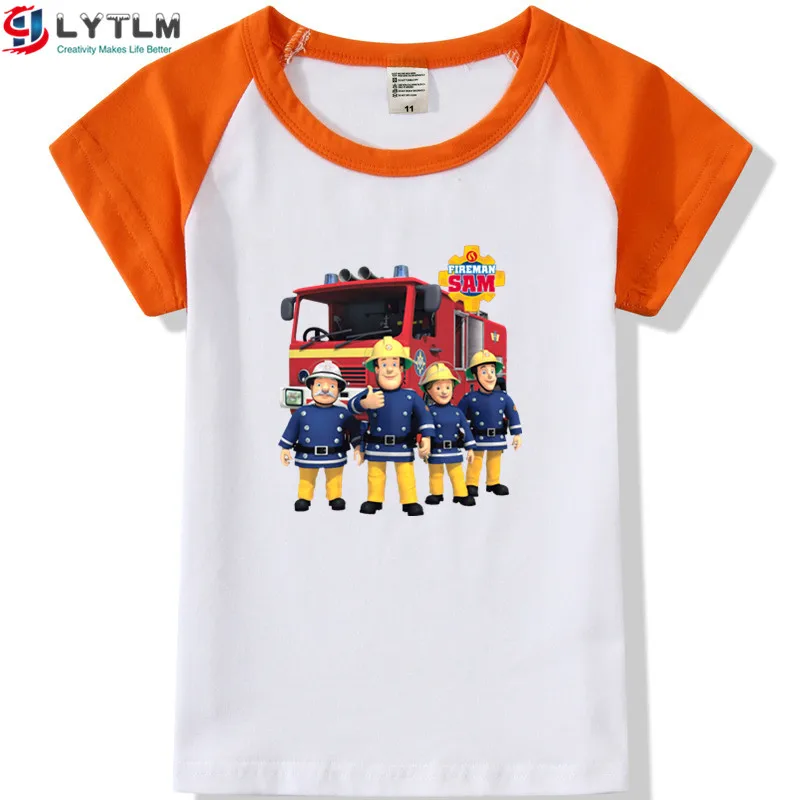 LYTLM Fire Truck/футболка одежда для маленьких мальчиков летние топы для больших детей, топы для девочек, XXX, футболки для мальчиков и девочек Enfant Karajuku, футболки пожарного - Цвет: DX Raglan Orange