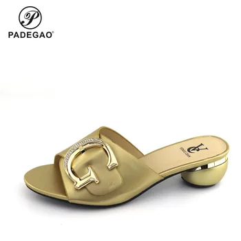 

2020 Fashion Mid Heel Peep Toe Mid Heel Dress Slippers Summer Slip On Slides Women Mules Black Size 38-43