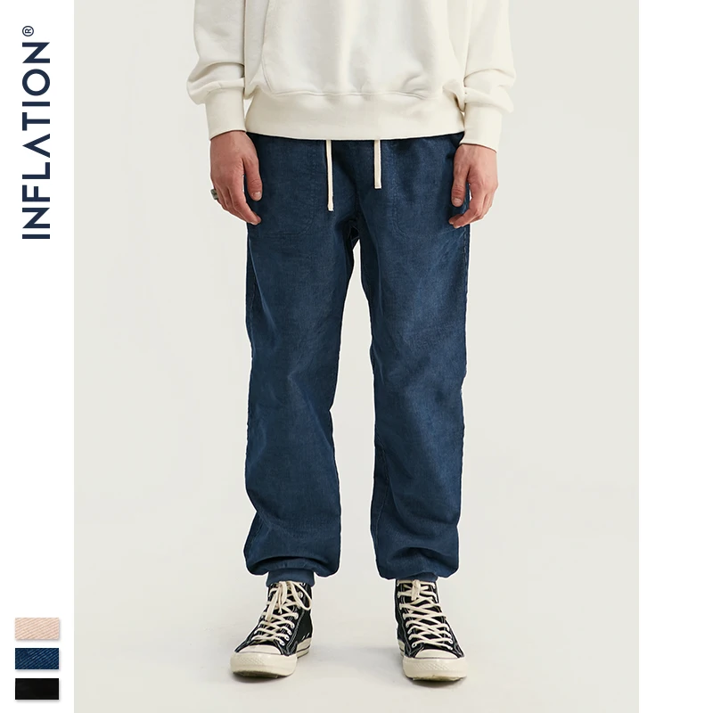 Мужские зимние вельветовые штаны для бега, Свободные Комбинезоны, одноцветные Мужские штаны для бега, вельветовые штаны с эластичным поясом, 93370W