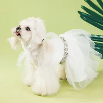 

2019 dog new pure white dress dress dress summer small dog wedding mesh Teddy spring summer pet princess skirt