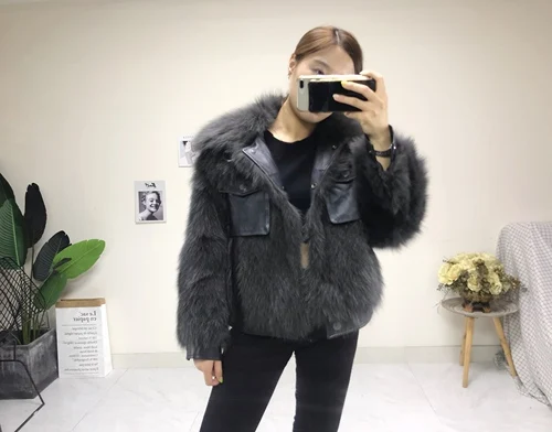 Dark Gray Женское пальто с натуральным мехом, куртка из лисьего меха, зимнее пальто из овчины, женская одежда, Корейская винтажная теплая меховая верхняя одежда, пальто Hiver LW2037 - Цвет: Dark Gray