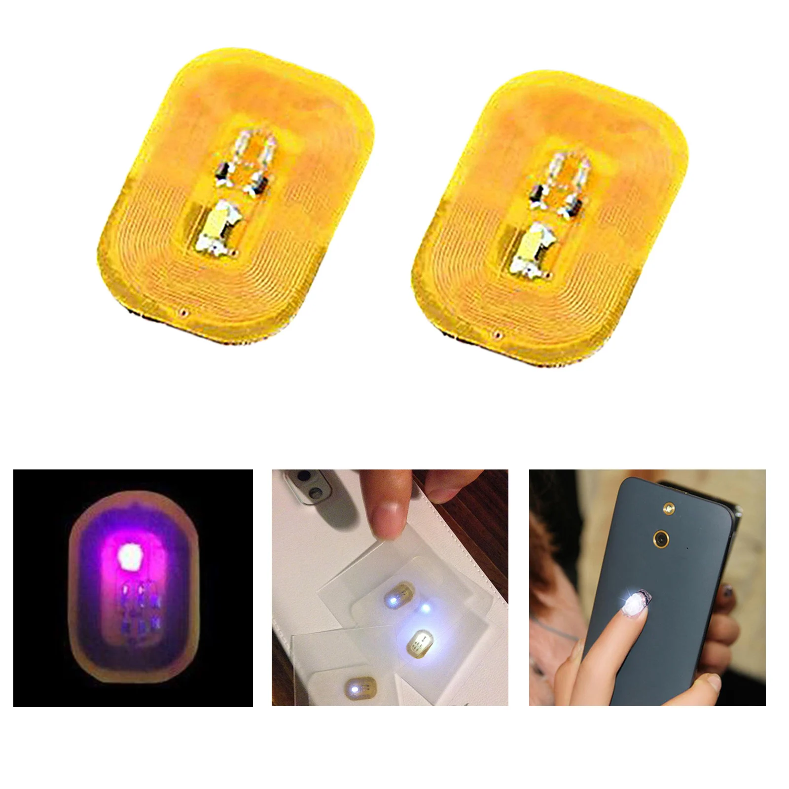 2 Pieces New Luck NFC Enabled Chip Nail Art Stickers, LED Tips Lamp Scintillation Flash Decal Decor Accessory Phones DIY