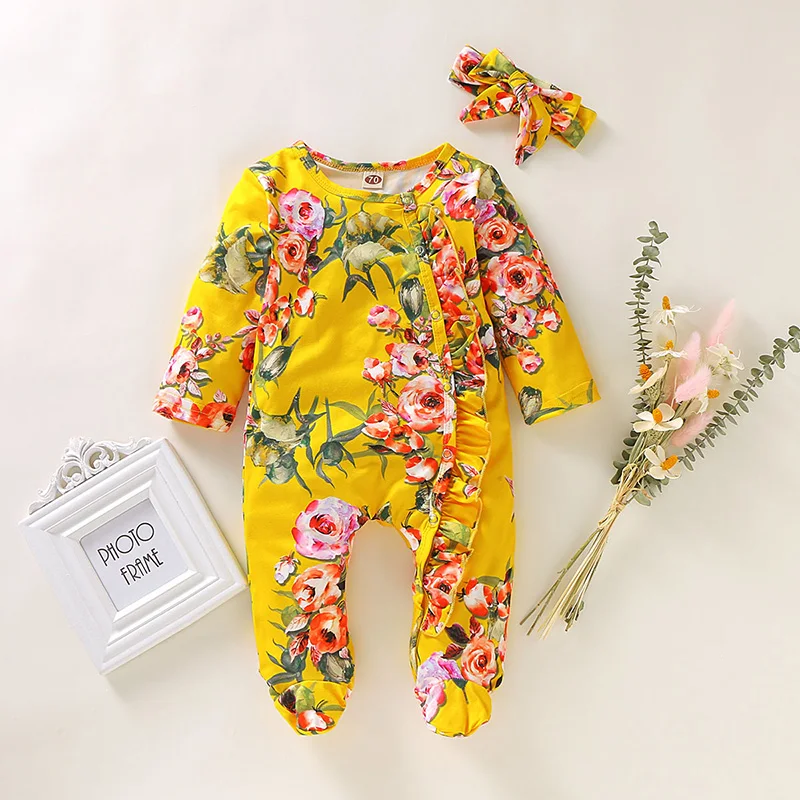 New Born Infant Baby Girl Boy 2020 Newborn Infant Baby Girl Boy Footed Sleeper Romper Headband Clothes Outfits Set rompers