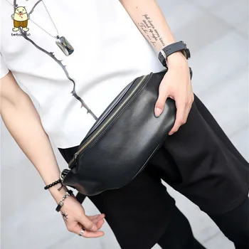 

Beibaobao New Fashion Men Chest Bag Trend Men Waist Bag PU Leather High-quality Male Shoulder Bag Outdoor Casual Men Bag Cool