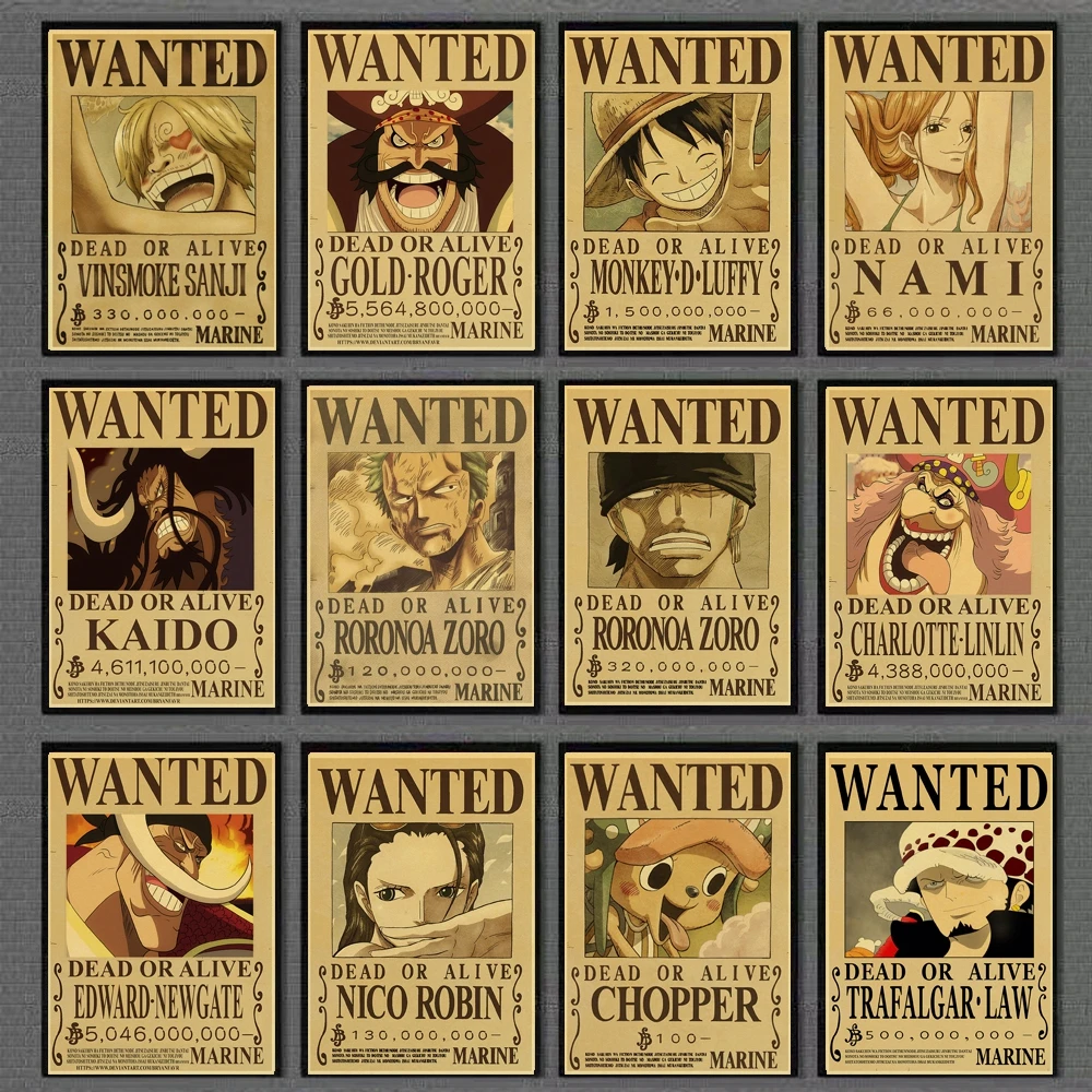 Home Decor Wall Stickers Vintage Paper New One Piece Wanted posters Anime Luffy  Posters Wall Art