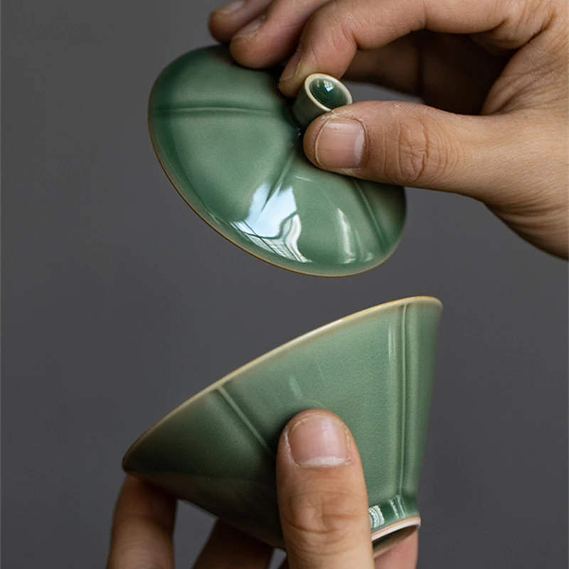 Mini 90ml Celadon Porcelain Gaiwan For Tea Solid Green Tureen With Lid Teaware Travel Kung Fu Tea Set Small Cup Bowls Chawan