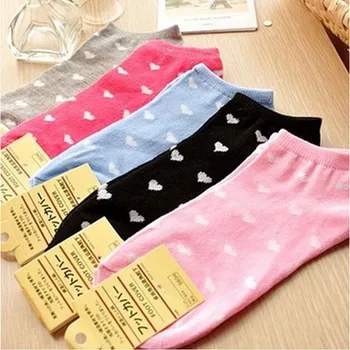 

Spring Summer Autumn Multi Colors Love Heart Pattern Comfortable Boat Sock 1 Pair Candy Color Women Socks Classic