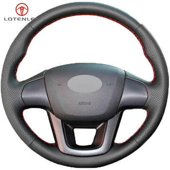 

LQTENLEO Black Genuine Leather DIY Hand-stitched Car Steering Wheel Cover For Kia K2 2010-2016 Kia Rio 2011-2016