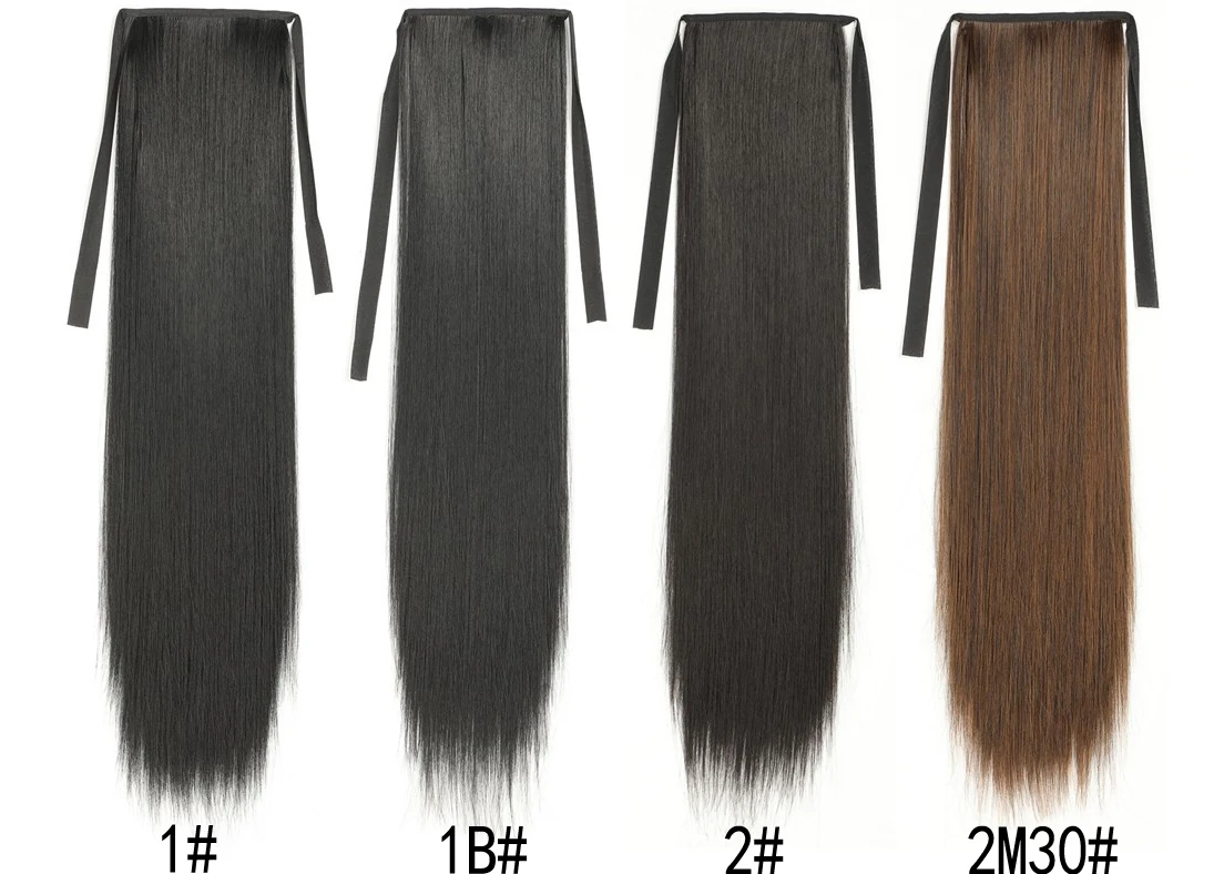 Ombre Long  24" Straight Synthetic Ponytail Hair Extensions Wrap On Clip-in Pony Tails Natural Hair Heat Resistant Hair Pieces