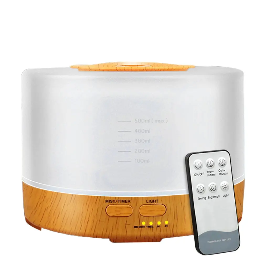 

500ML LED Air Humidifier Ultrasonic wood grain Essential Oil Diffuser aromatherapy mist maker 24V Remote Control Steam US Plug