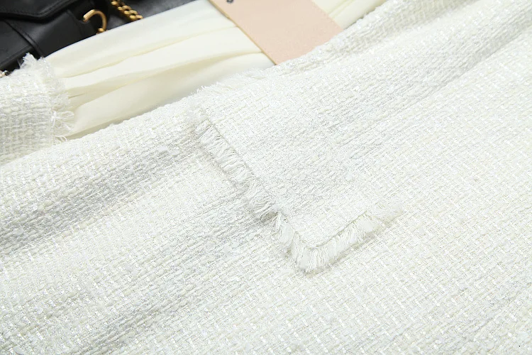 Высококачественное элегантное Европейское женское шифоновое платье с отложным воротником в стиле пэчворк, Осеннее дизайнерское белое твидовое платье с кисточками