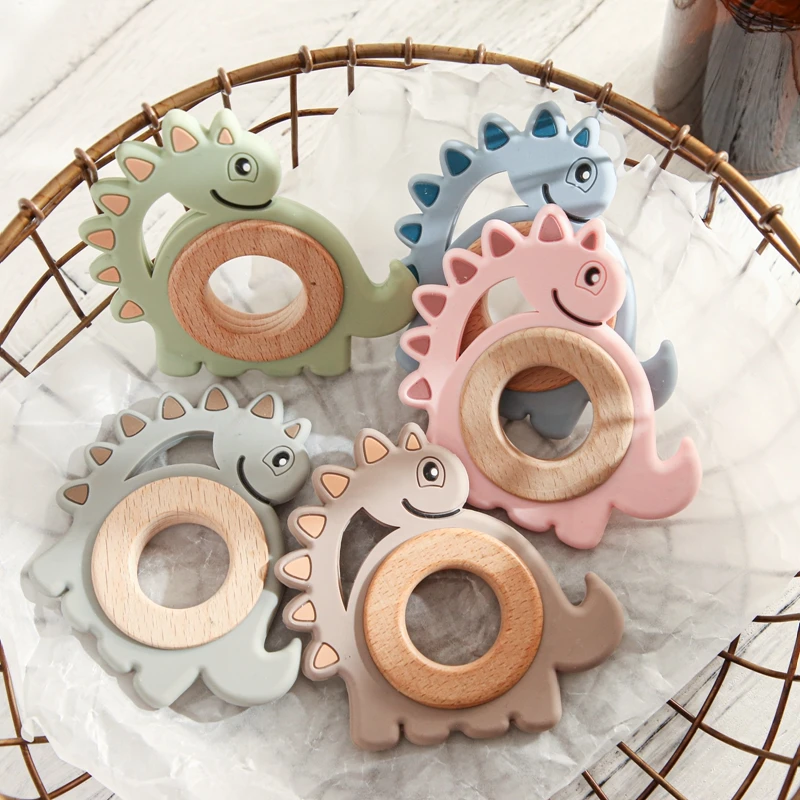 

Baby Silicone Dinosaur Teethers Rodent Teething Ring Newborn Baby Rattle Molar Toy Food Grade BPA Free Baby Nursing Teether Toys