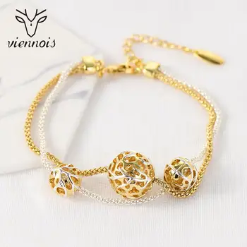 

Viennois Dubai Jewelry Chian Bracelet For Women Gold Color Geometric Double Layer Hollow Out Ball Bracelets African Jewelry