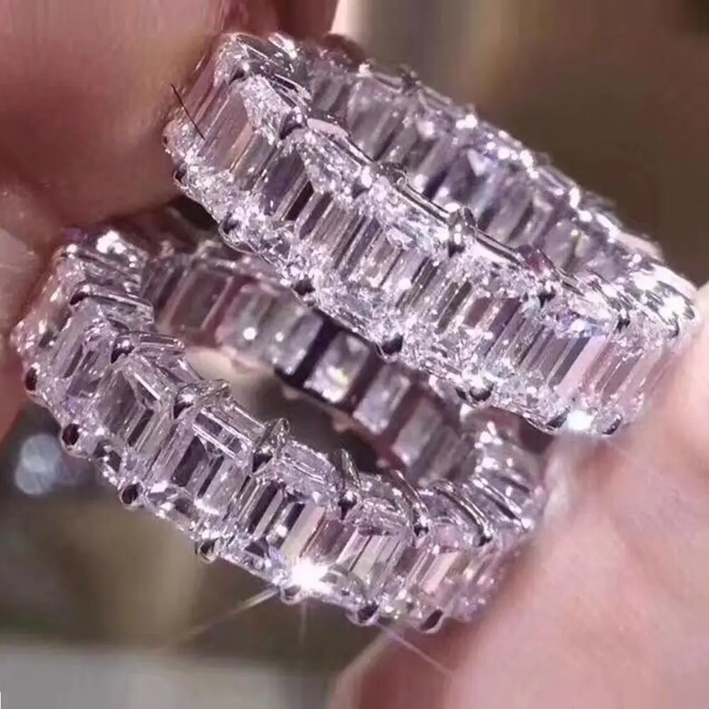 Emerald cut Роскошное Изумрудное кольцо из серебра 925 пробы, квадратное CZ кольцо вечности, обручальное кольцо, ювелирное изделие с искусственным бриллиантом, Размер 5,6, 7,8, 9,10 - Цвет камня: Emerald cut