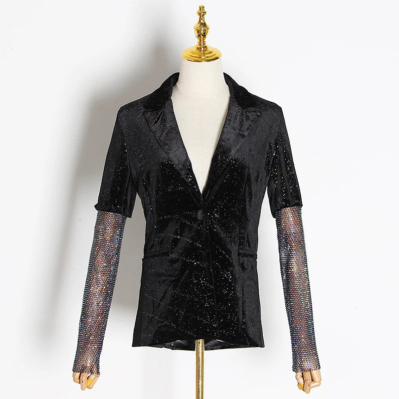 Kopen Twotwinstyle Patchwork Diamanten Elegante Vrouwen Jassen Notched Lange Mouwen Perspectief Jas Vrouwelijke 2019 Herfst Mode Nieuwe